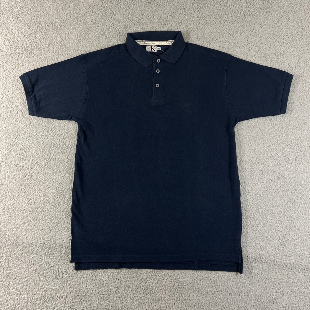 Calvin Klein Jeans Polo Shirt Mens L Navy Blue Classic Cotton Short Sleeve NWT - Picture 1 of 10